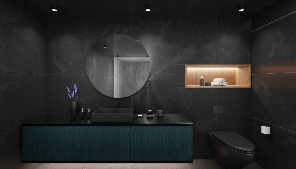 Black elegant design of modern bathroom interior