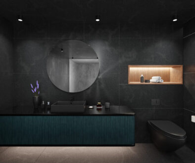 Black elegant design of modern bathroom interior